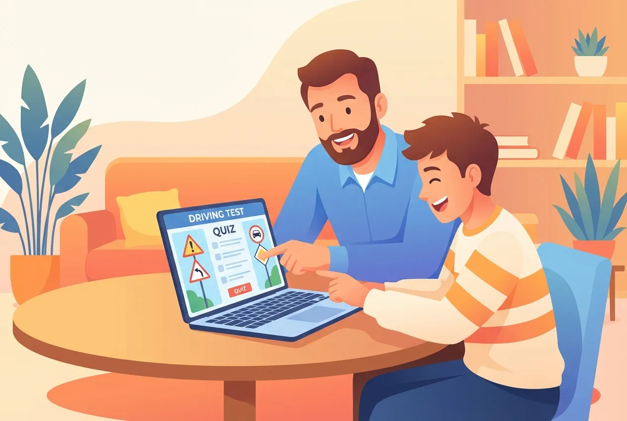 Parent and teen studying for G1 test together